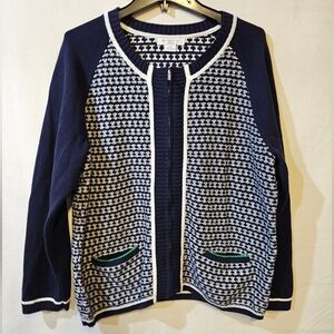 Liz Claiborne Navy and White Patterned Cardigan